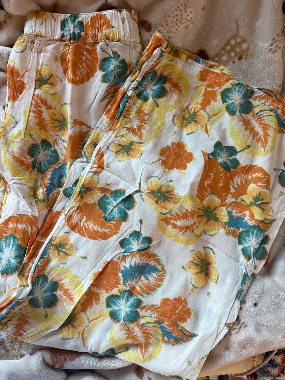 Roxy Floral Pants - Orange, Yellow & Teal on Cream